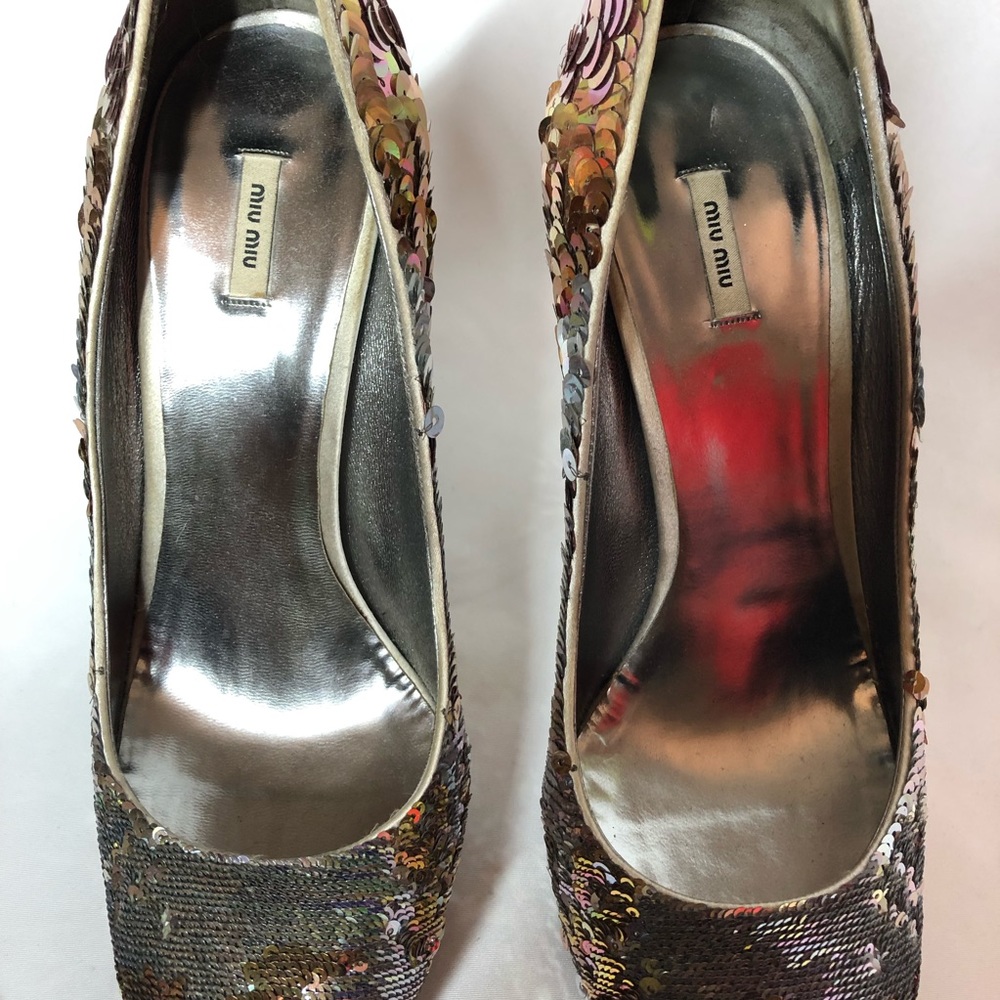 Miu Miu Iridescent Sequin Platform Peep-Toe - image 6